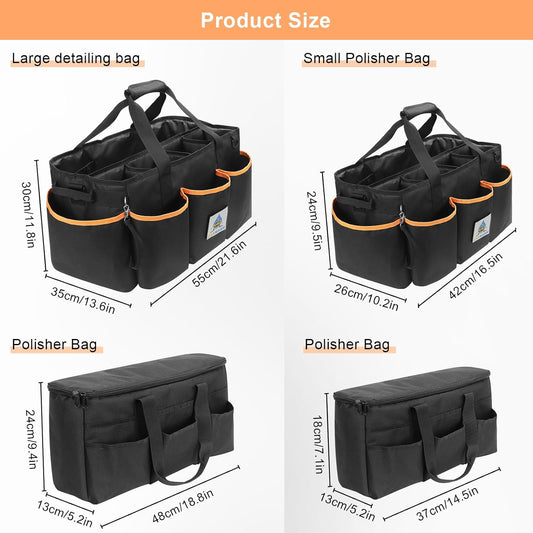 WDG Detailing Bag Cleaning Caddy Organizer with Handle & Polisher Tote Bag Wearable Cleaning Caddy Car Care Storage/Carry Tote for Car Care Supplies Organizer -Small