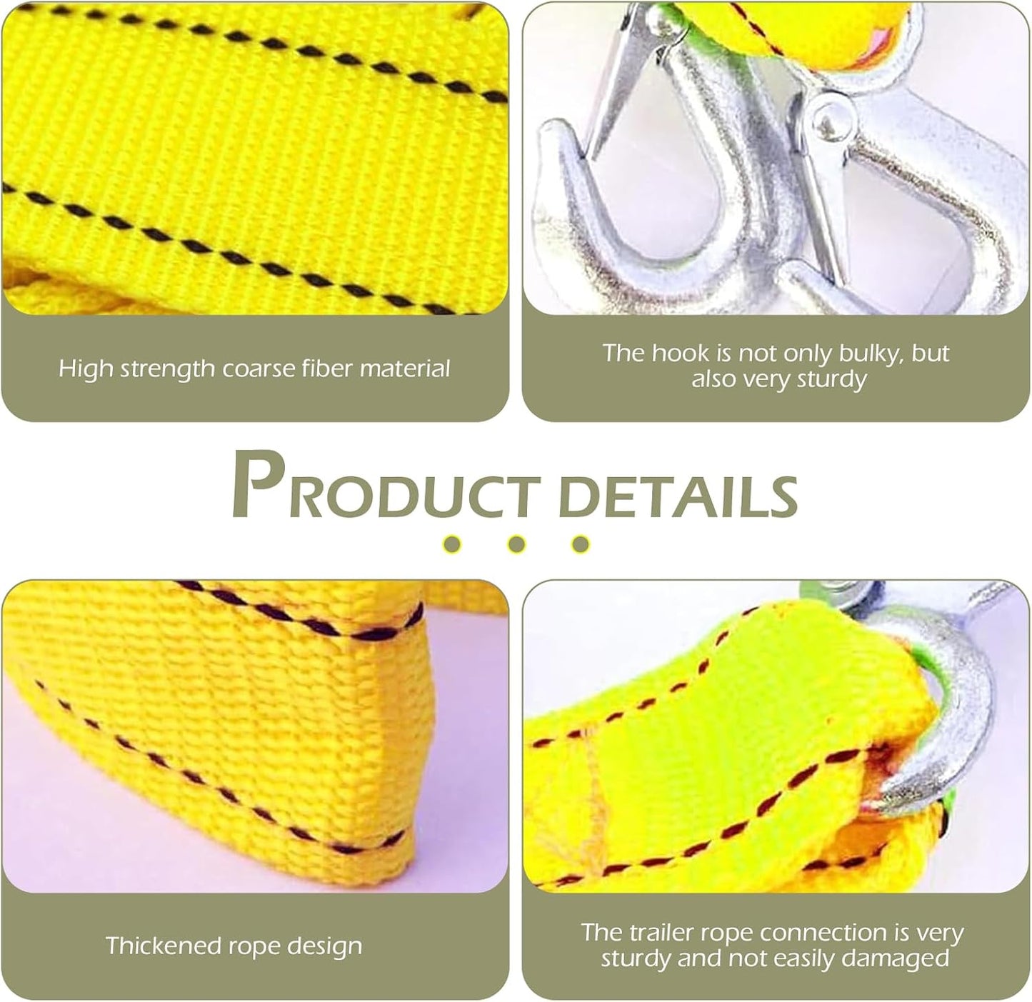 Car Tow Strap with Hooks, 20Ft Nylon Emergency Recovery Towing Strap, 30000 lbs Heavy Duty Reflective Tow Rope with Forged D-Ring Hooks, Cars Trucks Boat Emergency Accessories (Yellow)