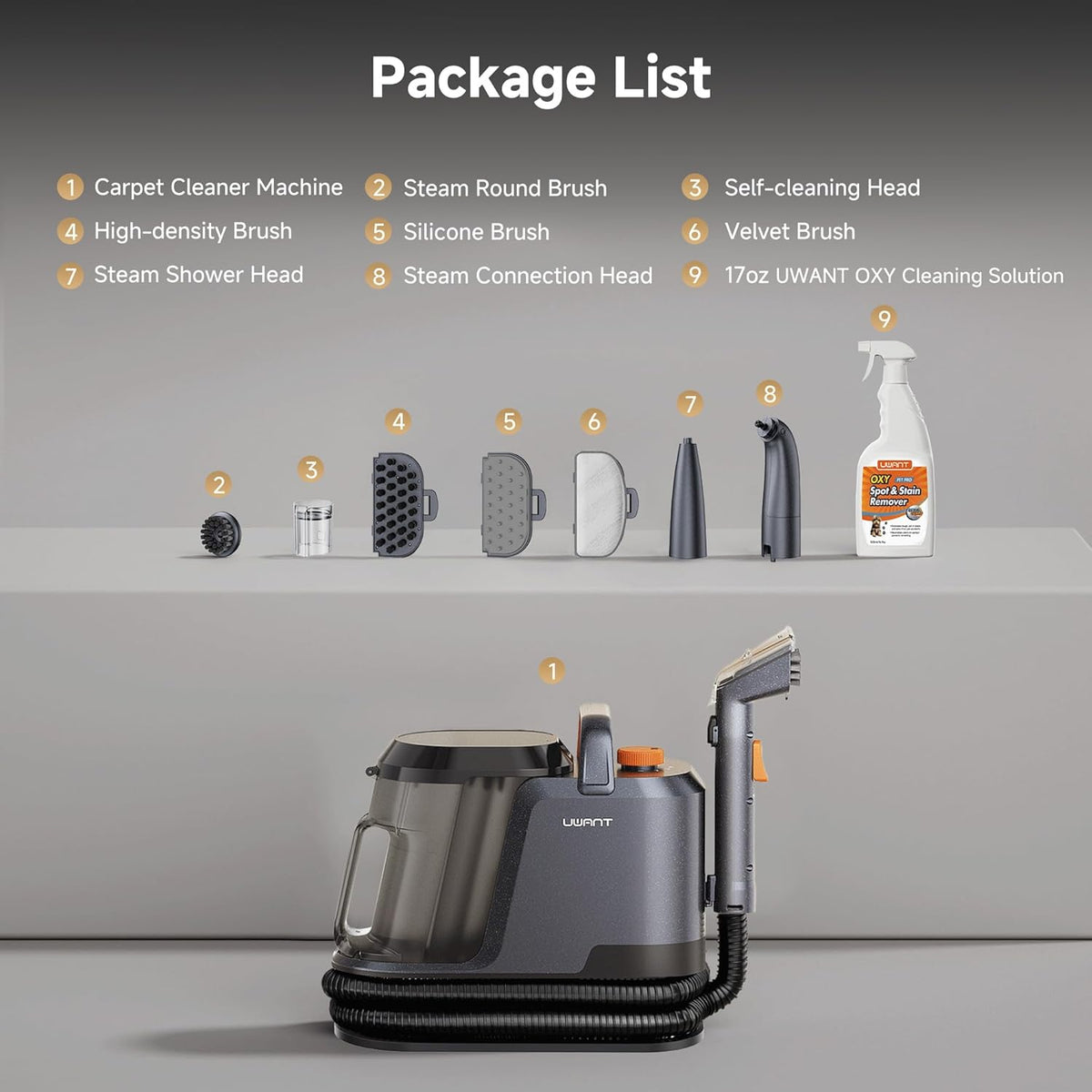 Uwant Carpet Cleaner Machine with Steam&Hot&Cold Water System 18Kpa Powerful Suction Upholstery Cleaner Machine with Pet Pro Cleaner for Pets, Carpet Steam Cleaner Set of 1