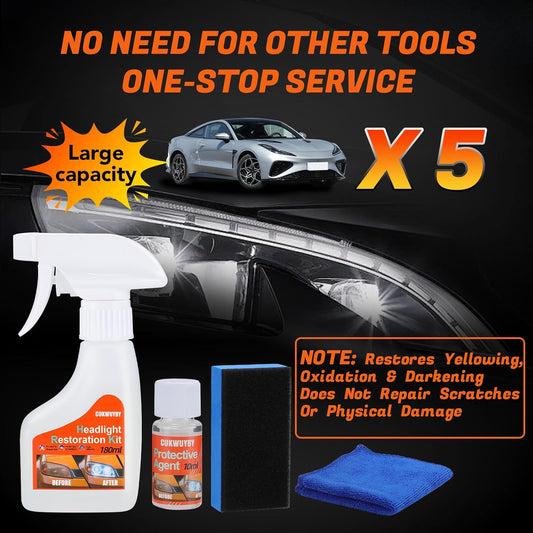 Headlight Restoration Kit Headlight Cleaner Head Light Cleaner Removing Yellowing Oxidized with Headlight Cleaner Coating Agent Sponge Towel (Scratches & Damages Cannot be Repaired)