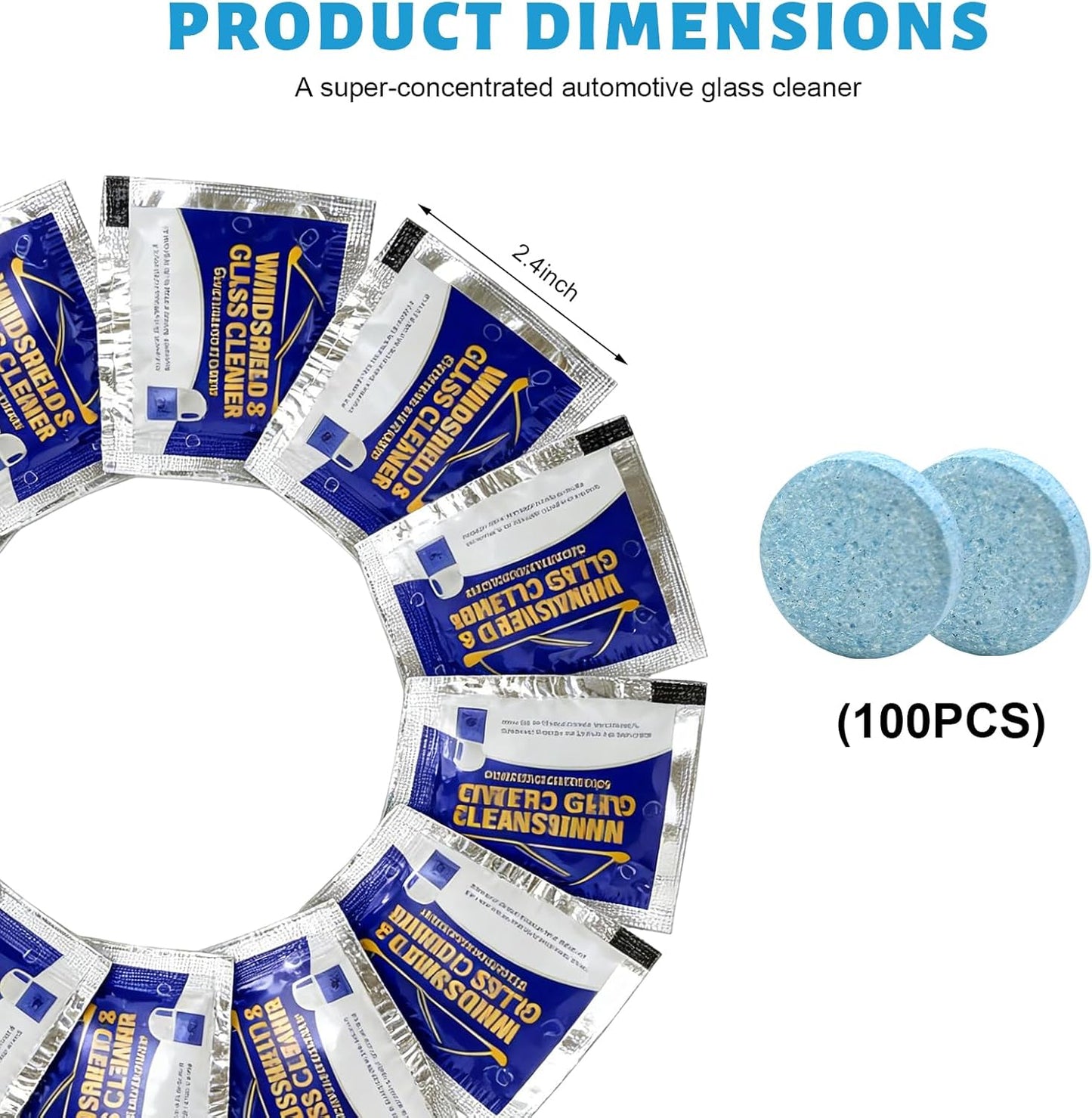50 PCS Car Windshield Washer Fluid Concentrate Tablets, Windshield Wiper Fluid Concentrated Clean Tablets, Solid Effervescent Tablet Glass Cleaner for Car Truck SUV