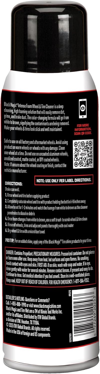 Black Magic 120228 Intense Foam Wheel & Tire Cleaner, High-Foaming Formula for Deep Cleaning, Removes Dirt, Grime & Brake Dust – Safe on All Wheels, 22 Fl Oz