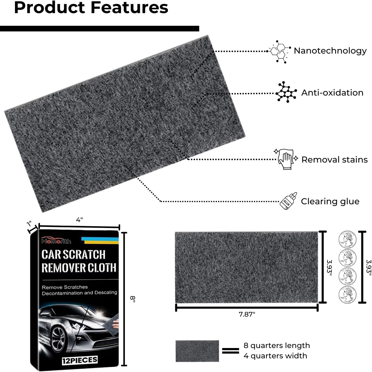 6 Pack Nano Sparkle Cloth, Ultimate Car Scratch Remover & Adhesive Remover with Latest Nanosparkle Nanotechnology, Nano Cleaning Cloth for Vehicles Car Paint Scratches Repair