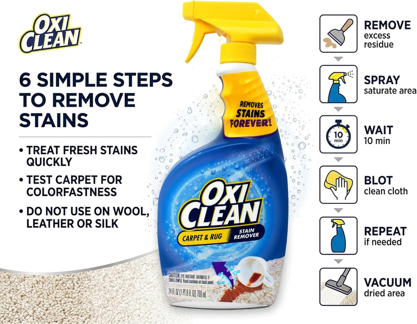 OxiClean Carpet & Rug Stain Remover Liquid Spray, 24 Fluid Ounce