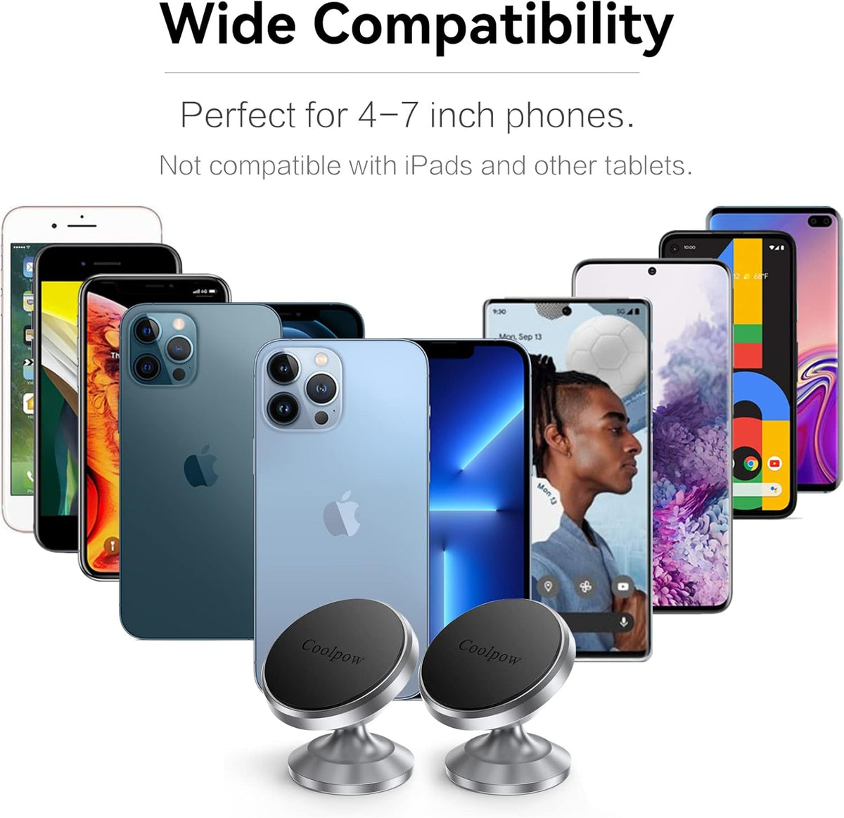 Coolpow【2 Packs Magnetic Phone Holder for Car【Strong Magnet】 Phone Holders for Your Car Phone Holder Mount【4 Metal Plate】 Universal Car Accessories for Women Men for iPhone Samsung Speakerphones