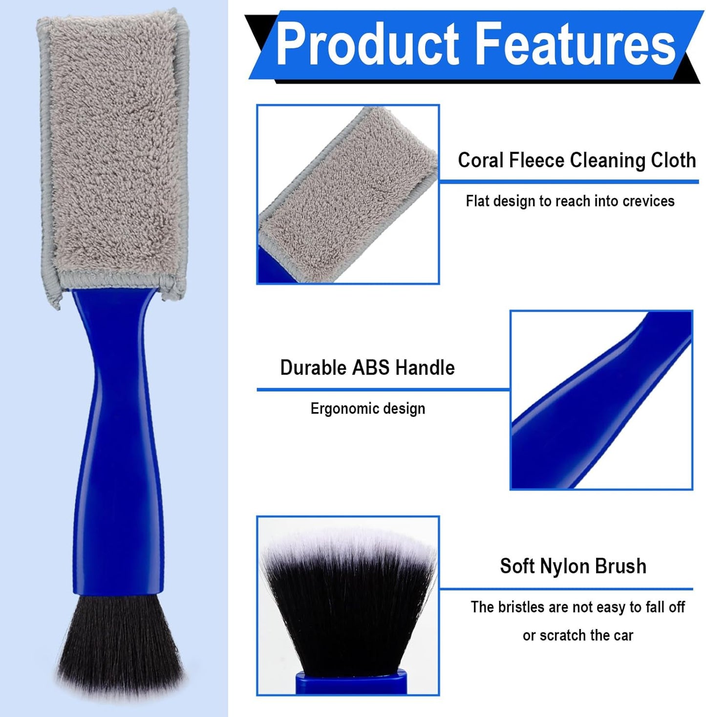 Double Head Brush for Car Clean, 2 in 1 Car Detailing Brush, Car Accessories Double Ended Portable Dust Brush with 2 Cleaning Cloth, Universal Dust Removal Brush for Air Conditioner Outlets