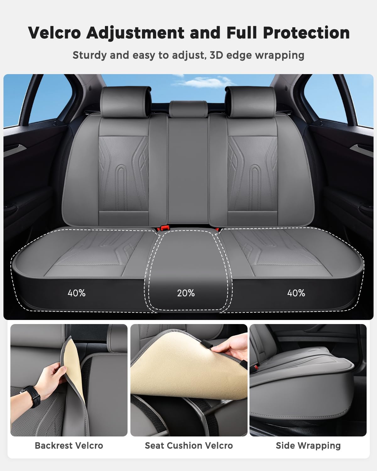 Huidasource Coffee Seat Covers Full Set, Universal Fit for Most Cars Trucks SUV, Full Coverage Leather Seat Cover, Airbag, Cupholder Compatible, Velcro Adjustable, Heaating/Cooling Function Retain