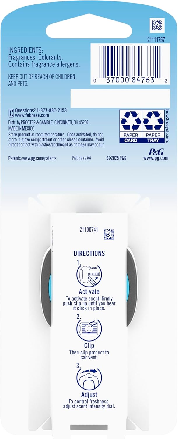 Febreze AUTO Air Freshener, Odor-Fighting Automotive Vent Clip, Midnight Storm Scent, 8 Count