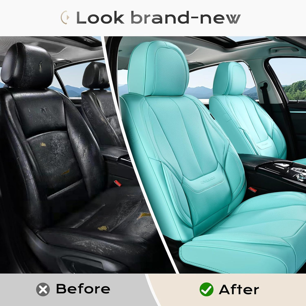 Coverado Seat Covers Full Set, Black Seat Covers for Cars 5 Seats, Car Seat Protector, Waterproof Nappa Leather Car Seat Cushion, Front and Rear Car Seat Cover Fit for Most Sedans SUV Pick-up Truck - Colors A
