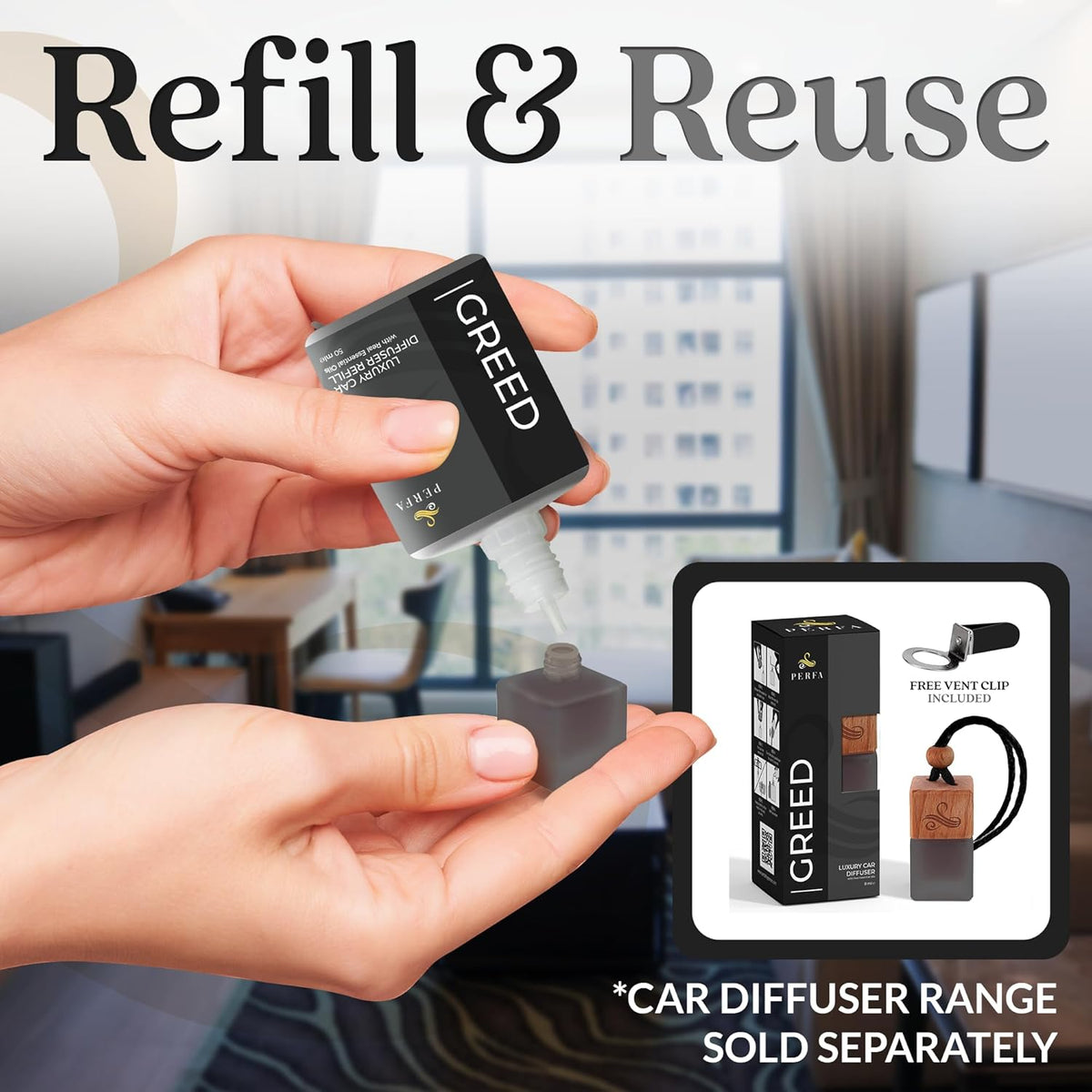 Greed Car Air Freshener for Men | Perfume Inspired Fragrances | Strong Car Freshener with Odour Eliminator Technology | Air Freshener | Long Lasting Automotive Freshener by Perfa