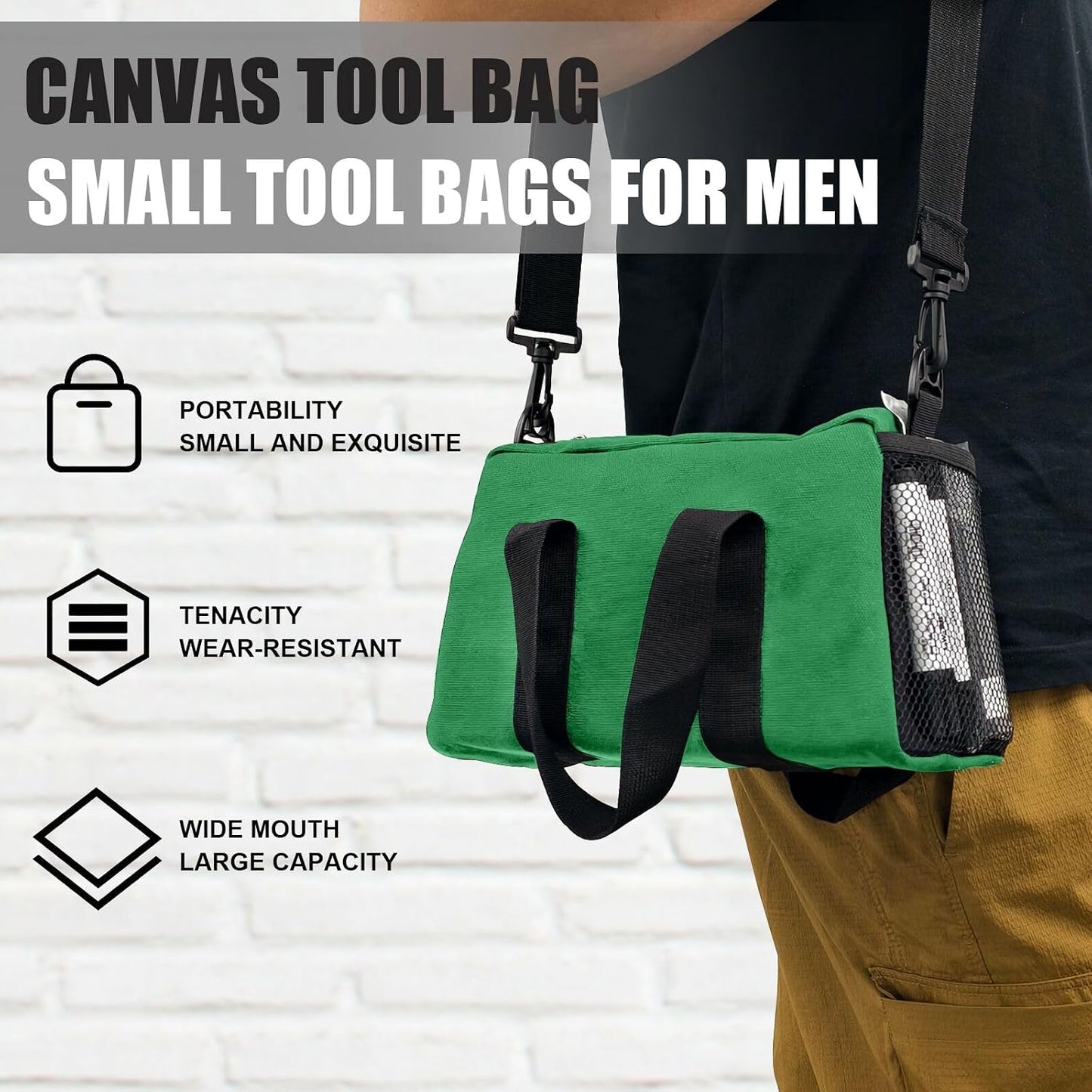 Small Tool Bag,Close Top Wide Mouth Tool Organizer Bag,Large Capacity Tool Bags for Men,Canvas Tool Storage Bag for Storage Handbag for Screwdrivers,Wrench,Pliers Hand Tools (black, 12 Inch)