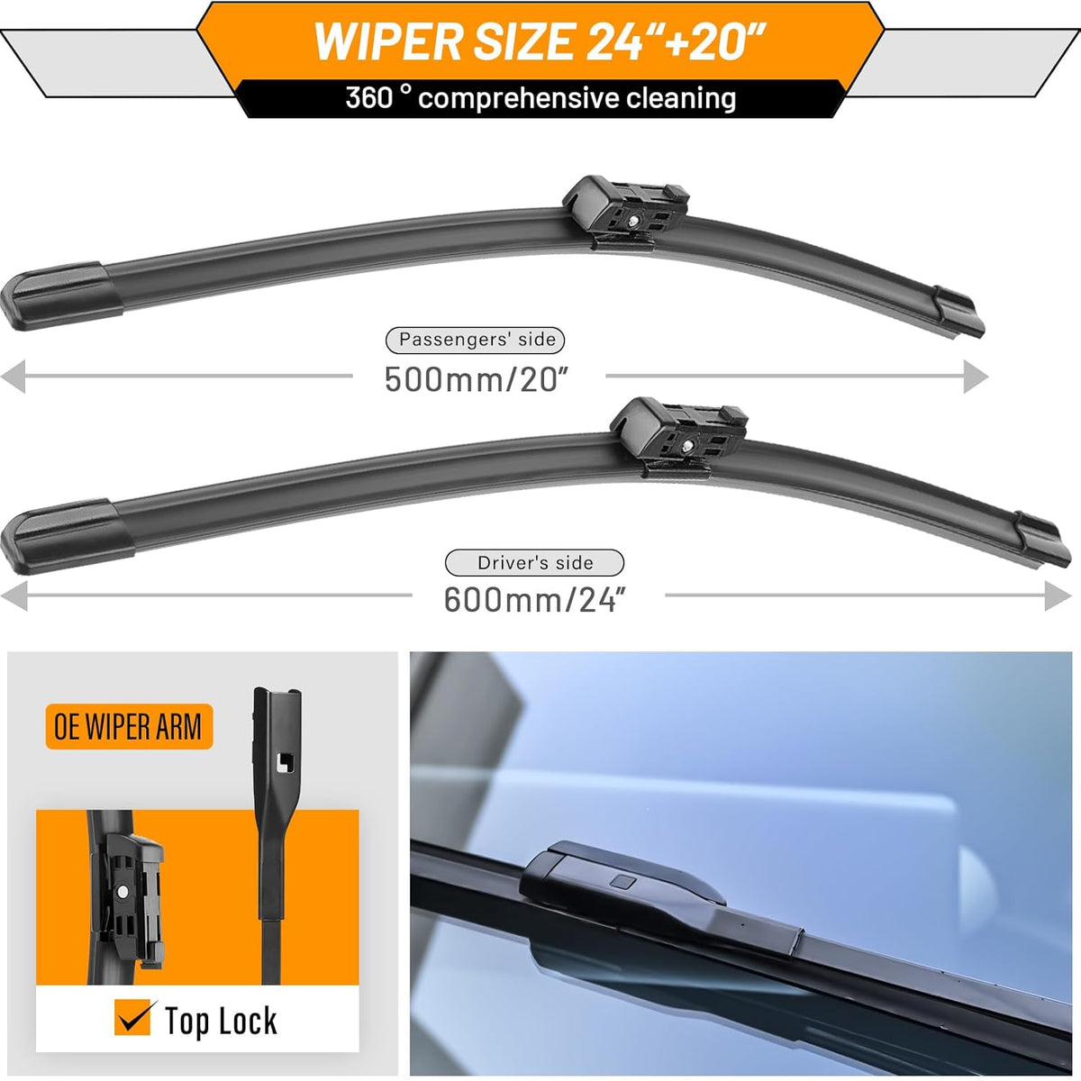 OEM Windshield Wipers Replacement for VW Volkswagen Jetta CC Passat Wiper Blades 2011 2012 2013 2014 2015 2016 2017 2018 2019-2023 -Original Factory Quality 24 and 19 inch (Set of 2) Top Lock 16mm