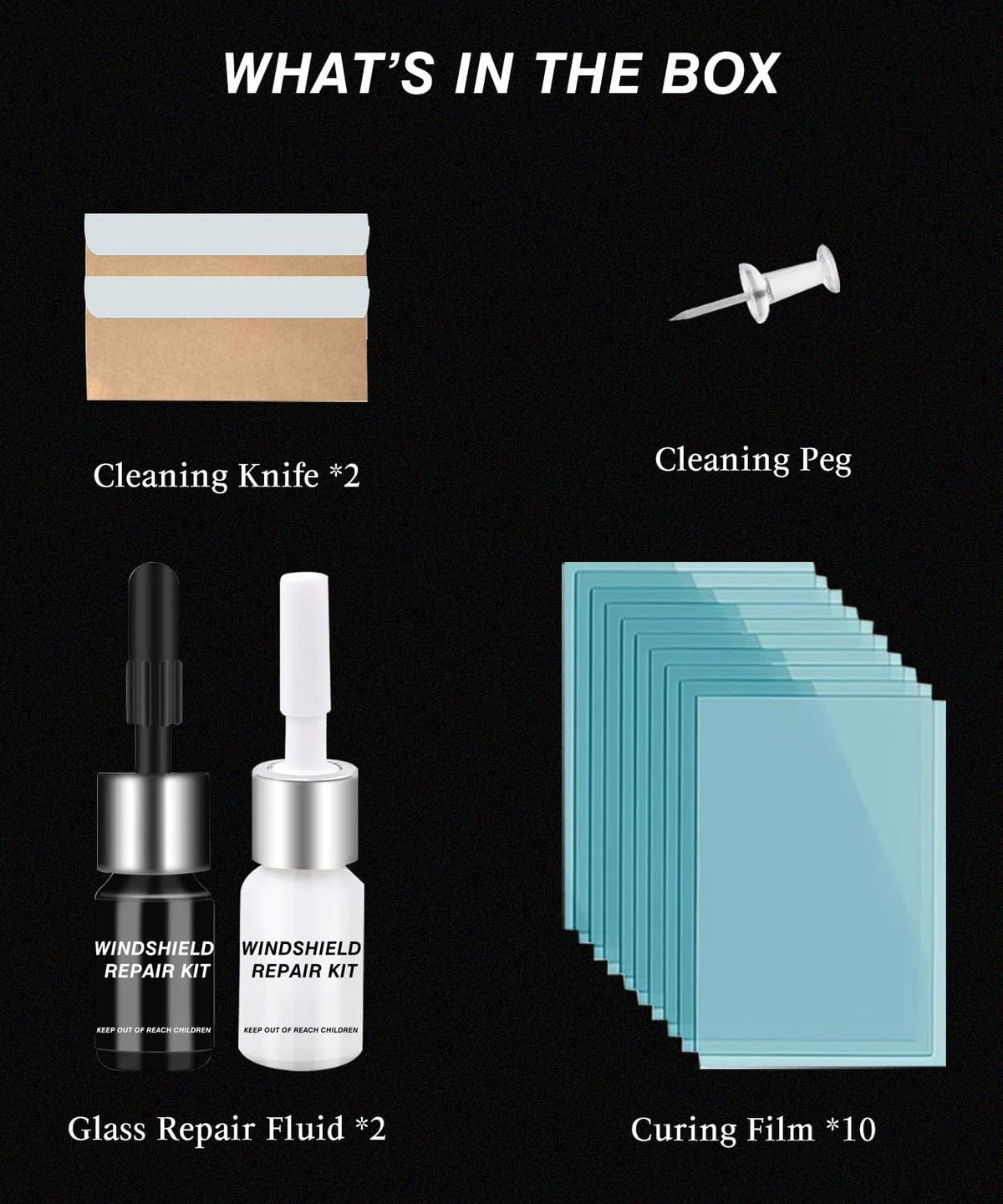 Windshield Repair Kit for Chips and Cracks – Windshield Chip Repair Kit & Windshield Crack Repair Kit – 2 Bottles Glass Repair Liquid for Cracks – DIY Long-Lasting with Invisible Repairs