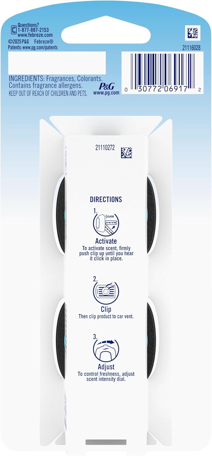 Febreze AUTO Air Freshener, Odor-Fighting Automotive Vent Clip, Scented Car Accessories, Long Lasting for Strong Odors, Tropical Beach Scent, 2 Count