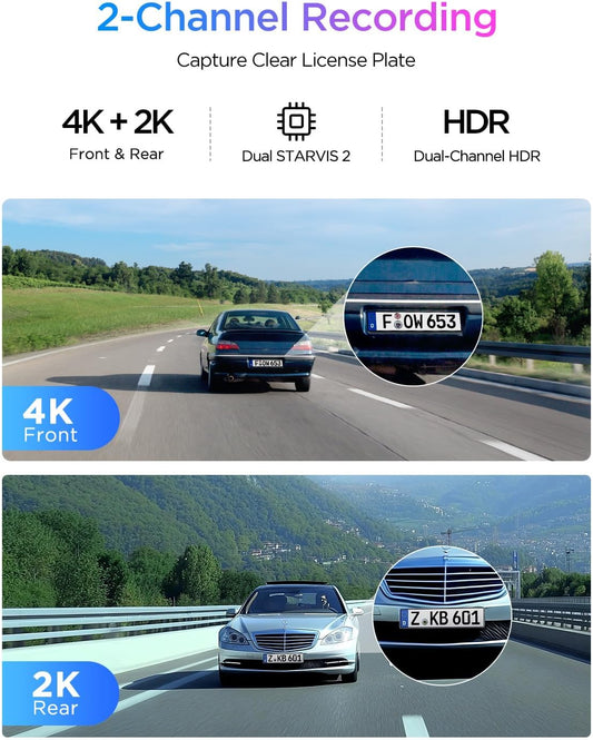 VIOFO A329S 4K 60FPS Dash Cam Front and Rear, 4K+2K Dual Dash Camera for Cars, Power Saving Parking Mode, Wi-Fi 6 App Control, Dual STARVIS 2 Sensors, Supports up to 4TB SSD