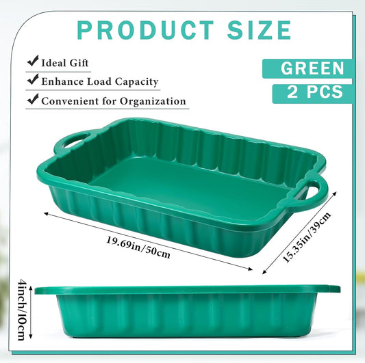 Baderke 2 Pcs 19.7 x 15.4 x 4 Inch Oil Drain Pans Green Oil Drip Tray Automotive Catch Pan 2 Gallon Square Green Container for Under Car to Keep Floor Clean