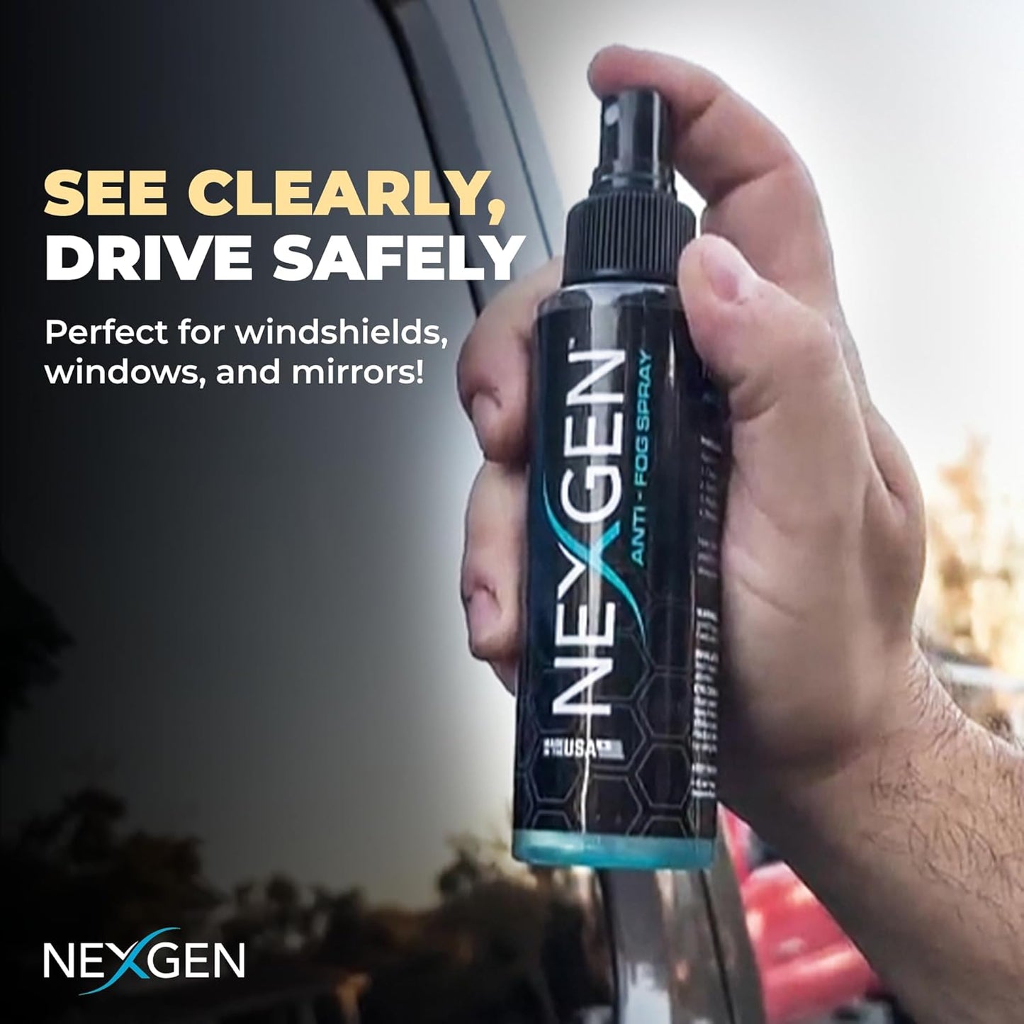 Nexgen Anti-Fog Spray (4oz) - Invisible Protective Coating - Instant Car Detailing for Streak-Free, Crystal Clear Finish - Car Cleaning Supplies - Ideal for Windshields, Mirrors, Helmets & More
