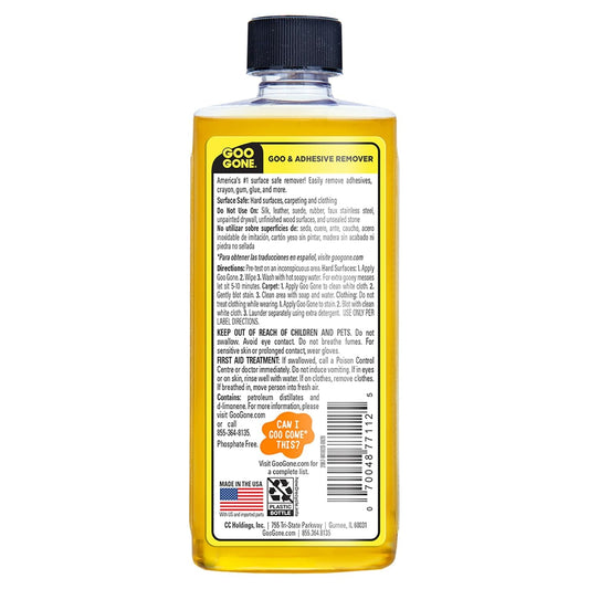 Goo Gone Original Liquid - 8 Ounce - Surface Safe Adhesive Remover Safely Removes Stickers Labels Decals Residue Tape Chewing Gum Grease Tar Crayon Glue