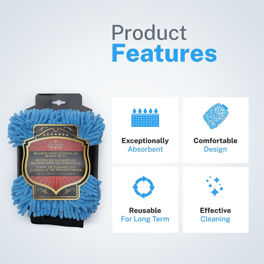 S.M. Arnold Snow White Professional Heavy-Duty Chenille Wash Mitt 8" x 11" - Ultra-Soft, Absorbent, Scratch-Free Car Wash Glove with Cuff, Ideal for Auto Detailing, Car Care, and Home Cleaning