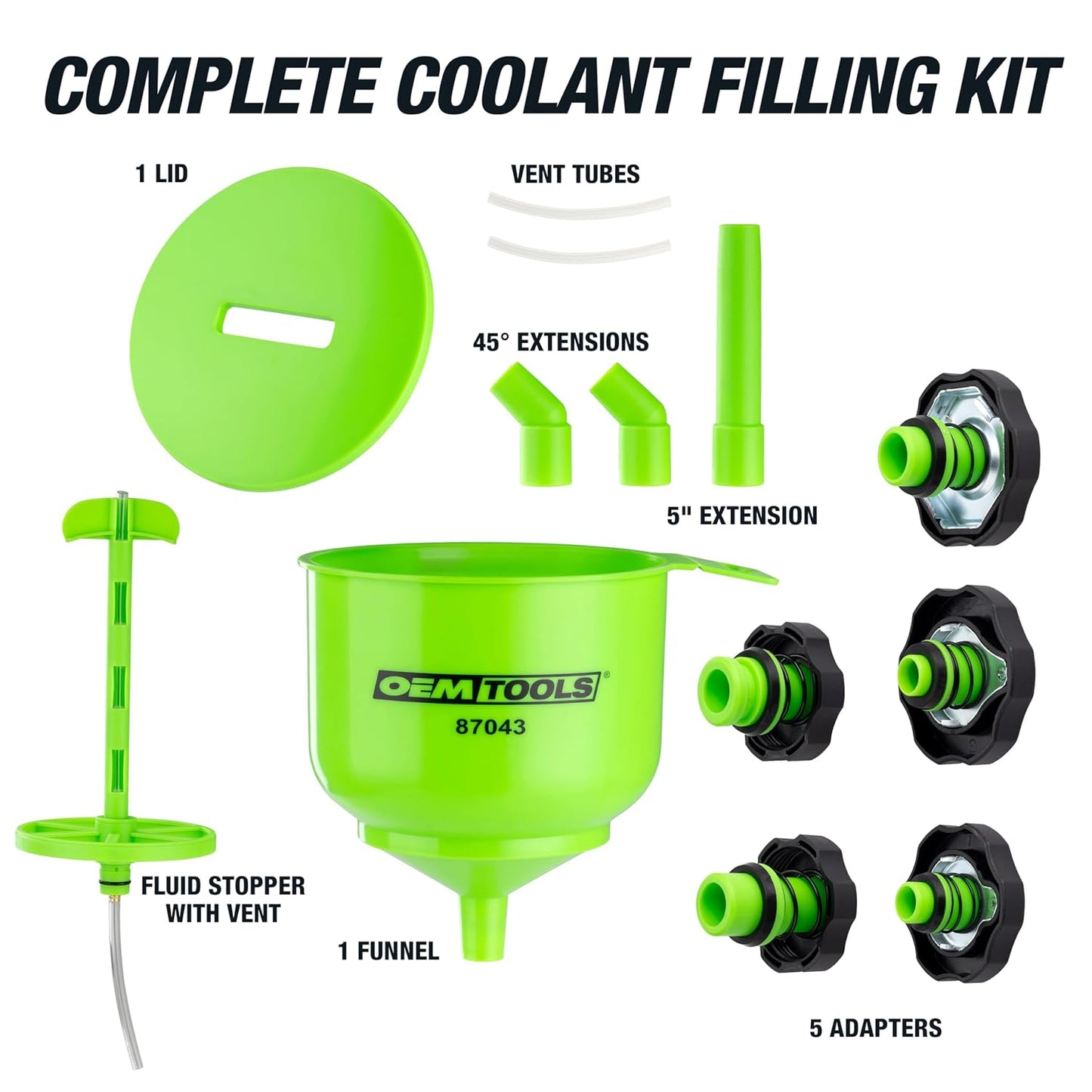 OEMTOOLS No-Spill Coolant Funnel Kit, 15 Piece Fluid and Oil Funnel Set, Allows Access To Hard-To-Reach Radiators