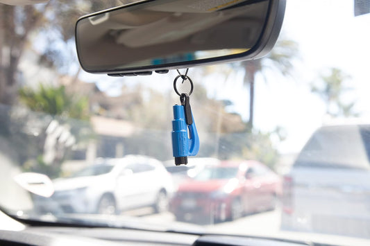 Resqme Accessory Pack The Original Emergency Keychain Car Escape Tool, 2-in-1 Seatbelt Cutter and Window Breaker, Made in USA With Visor Clip, Lanyard, Keyring and Cable Tie - Blue