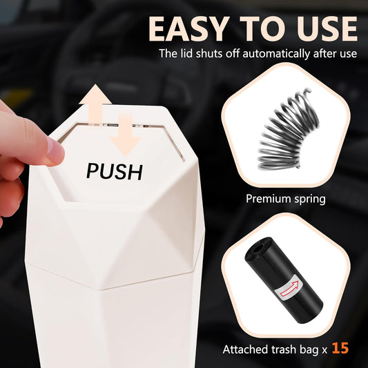 Car Trash Can with Lid - 2-Pack, Interior Accessories for Vehicles, Leakproof Garbage Can with 30 Detachable Trash Bags, Multipurpose Organizers and Storage Solutions for Home and Office