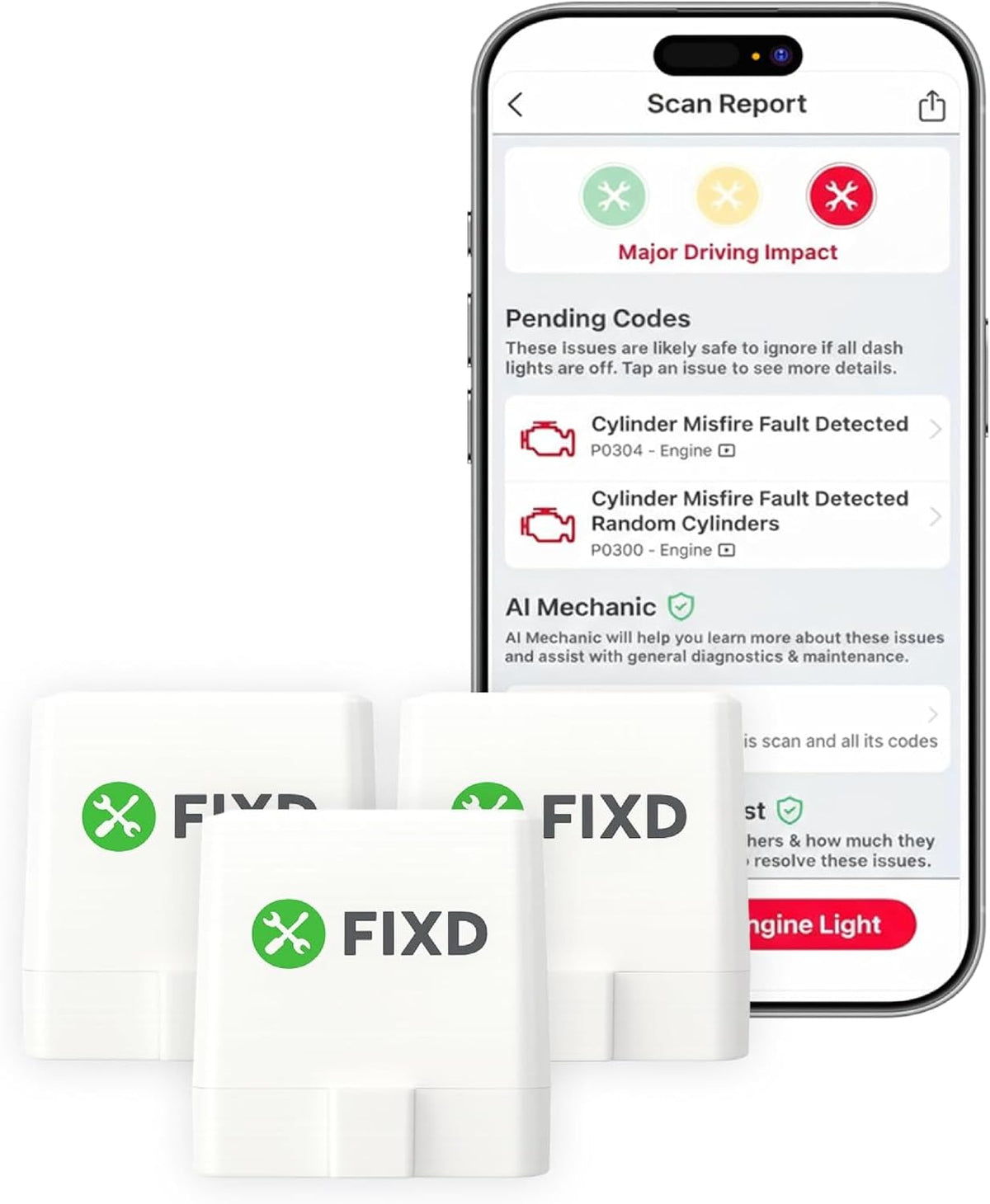 FIXD Bluetooth OBD2 Scanner - Car Diagnostic Check Engine Code Reader | 1-Pack | iPhone/Android compatible | Automotive scan tool for repairs + buying | Enhanced manufacturer data