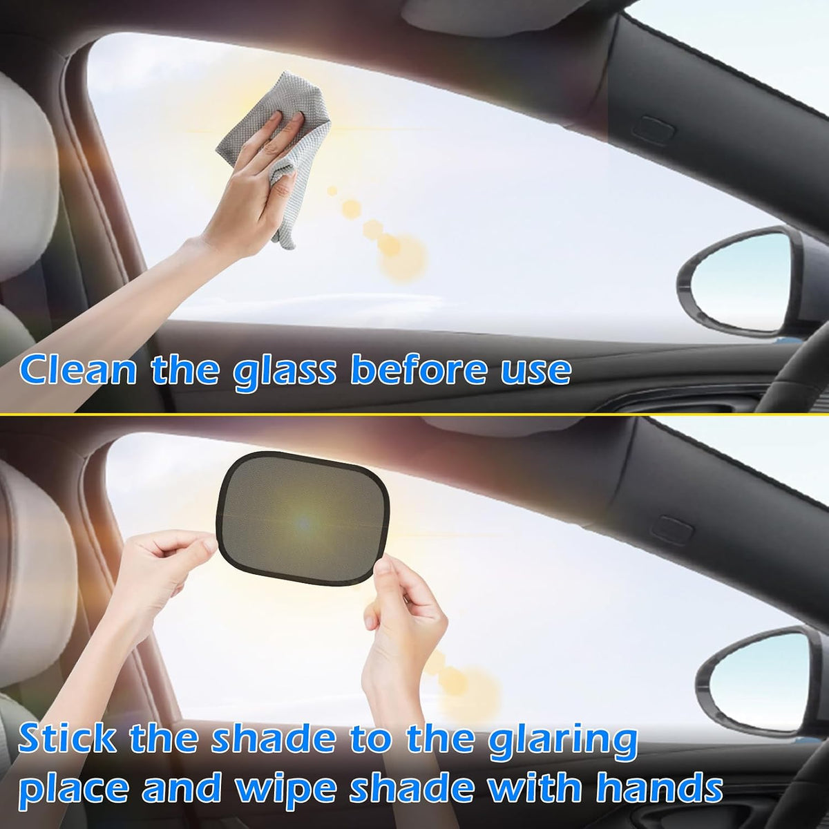 DIZA100 Car Sun Shade, 2 Pack Window Shade for Baby Universal Cling Sunshade for Side Window Sun Glare and UV Protection for Kids/Adults/Pets - 20''x12'' Fits 98% Cars(Suction Cup Stick)