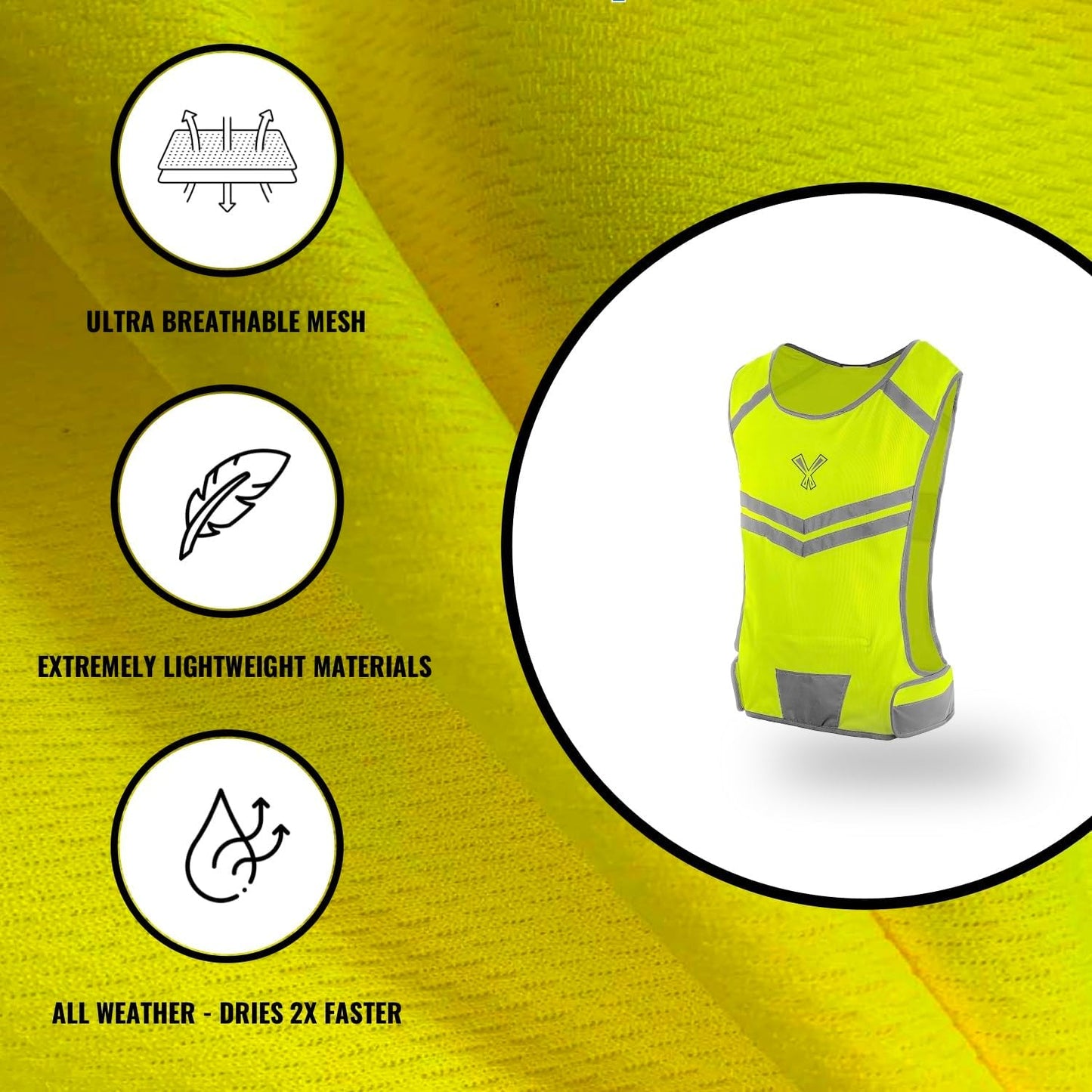 Reflective Running Vest with Pocket & 2 Bands, High-Visibility