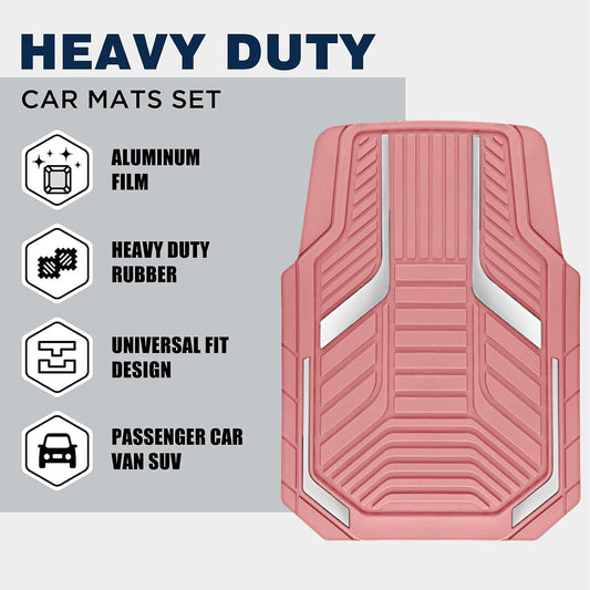 PIC AUTO Heavy Duty Rubber Floor Mats, Purple Aluminum Film Car Mats Set, Front and Rear Car Mats with Anti-Slip Backing, All Weather Protection, Trim-to-Fit for Automotive SUV, Sedan, Van