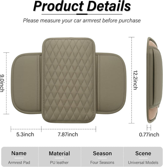 Amiss Car Center Console Cover, Upgraded Leather Car Armrest Cushion with 2 Storage Pockets, Universal Waterproof Cushion Pad, Non-Slip Car Interior Accessories, Fits Most Sedans SUVs Trucks (Black)