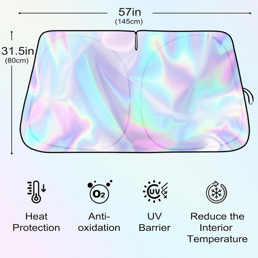 Iridescent Sun Shade for Car Windshield, Foldable Windshield Sun Shade, Universal Car Sun Shade Windshield, Upgrade Cover Sunshade Enhanced UV Rays Reflective Sun Visor Shade Keeps Vehicle Cool