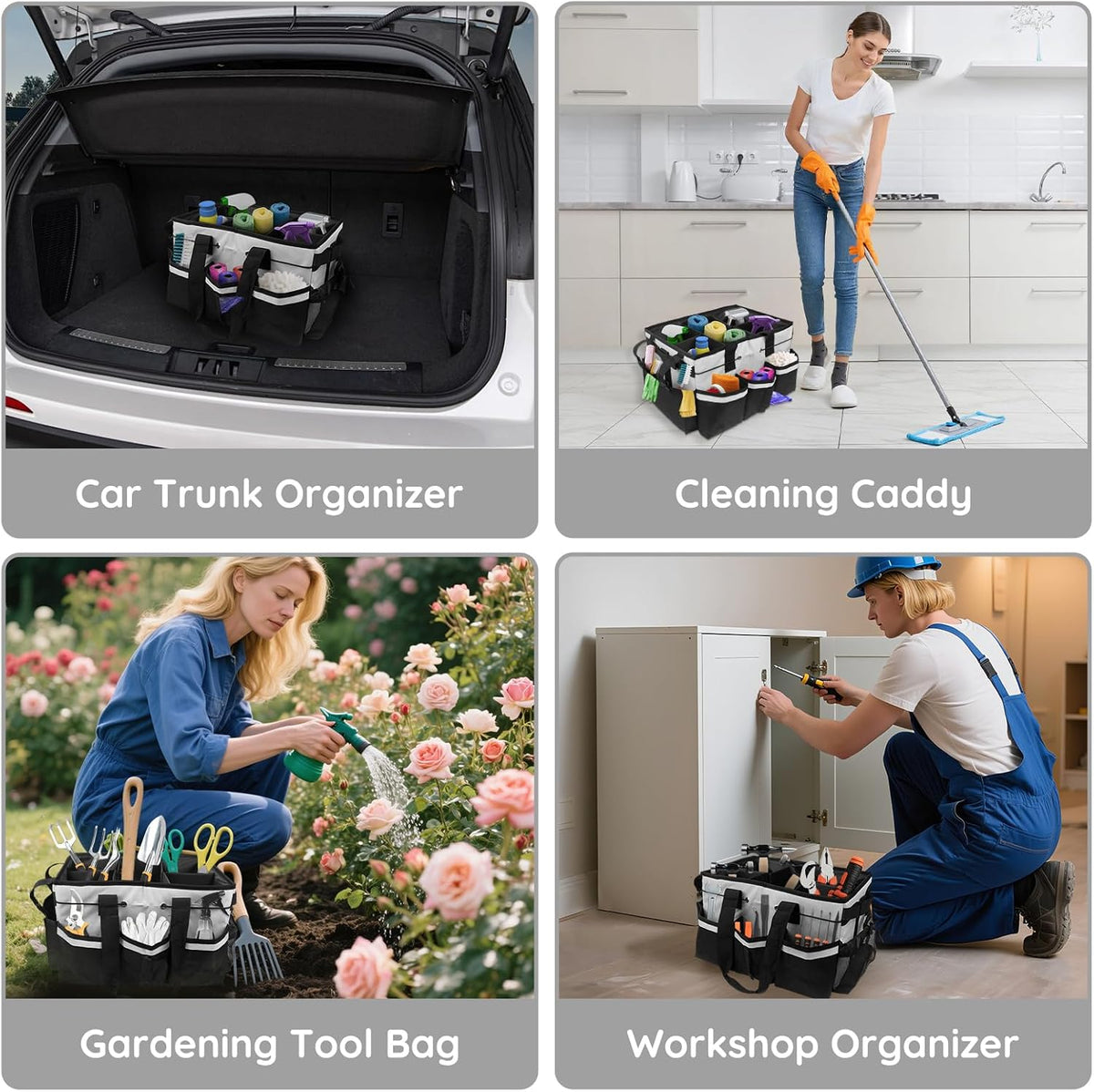ZKOO Cleaning Bag Cleaning Caddy Organizer, Wearable Cleaning Caddy with Waist & Handles for Cleaning Tool Organizers, Extra-Large Cleaning Caddy Bag Adjustable Compartments for Housekeeping,Gardening