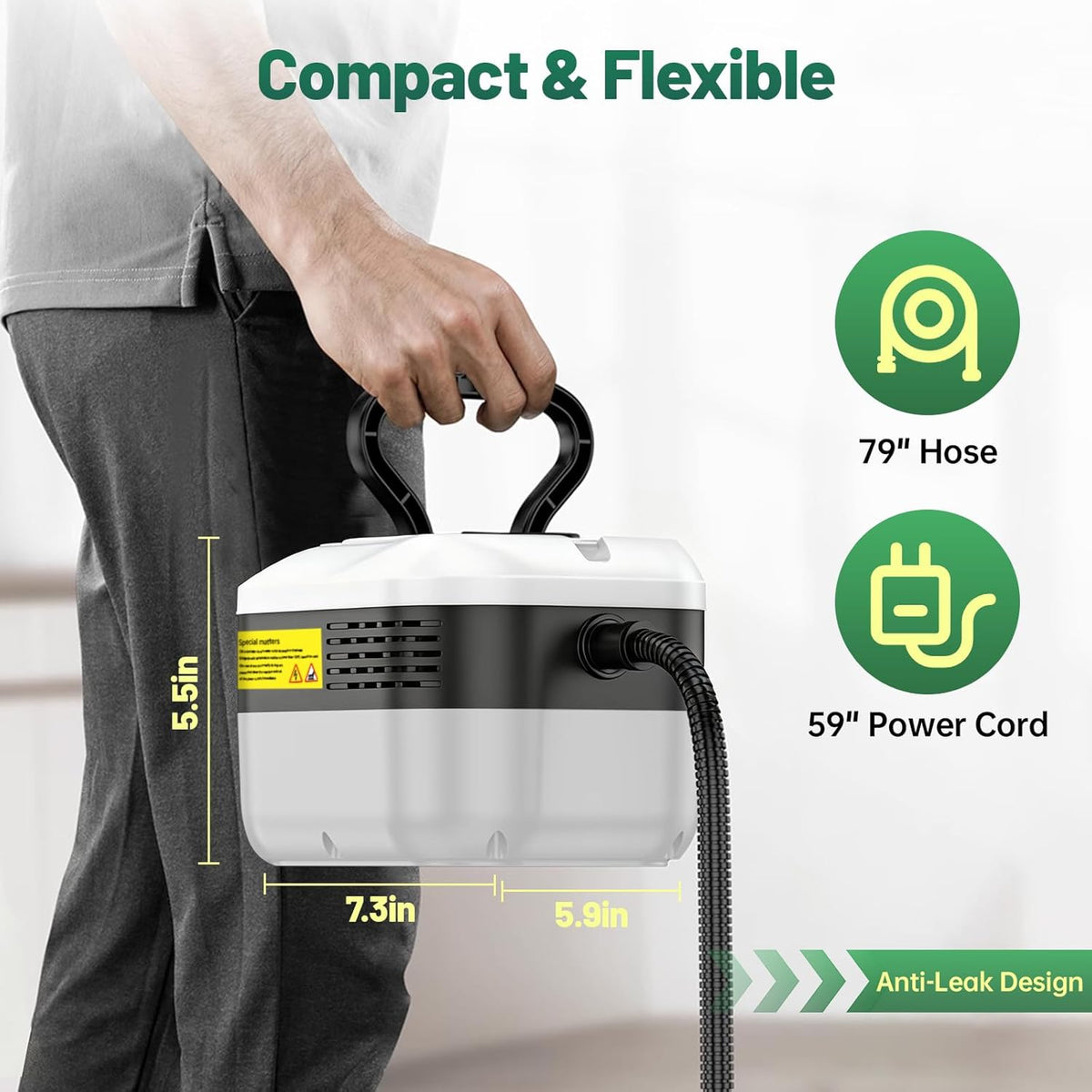 2500W Handheld Steam Cleaner, 15s Fast Heat-Up High Temp Pressurized Steamer, 1.2L Large Tank, Portable Steam Cleaning Machine for Home, Kitchen, Bathroom, Car, Grout & Furniture (Black)