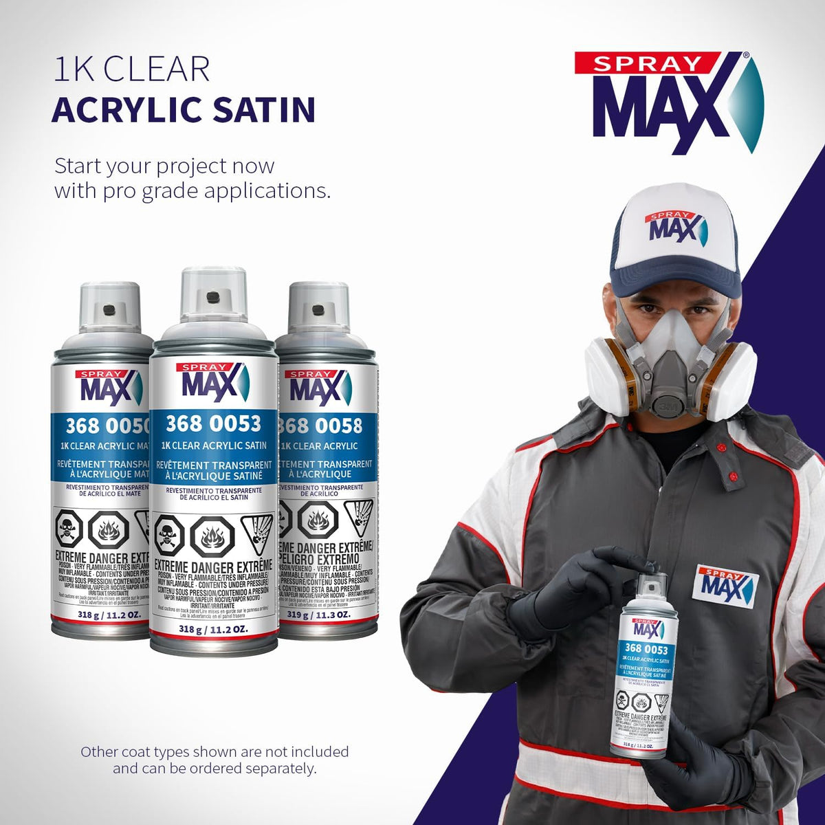 SprayMax 1K Acrylic Satin Clear Coat | Fast-Drying Clear Satin Spray Paint for Cars, Wheels & Metal | Smooth Semi-Gloss Finish, Scratch & Weather Resistant | Professional Grade 11.2 oz