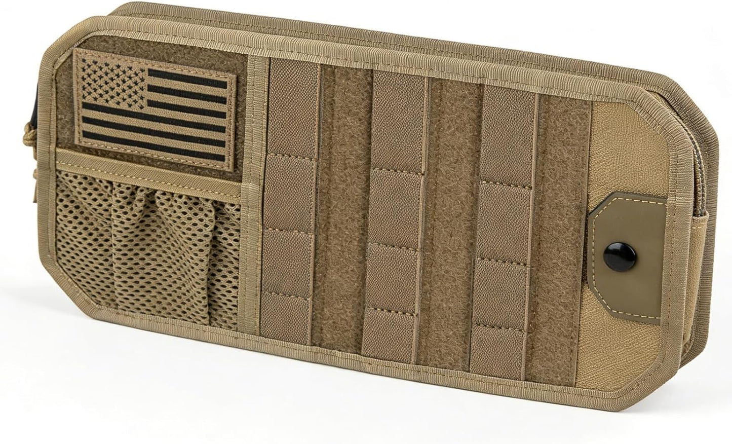 Molle Car Sun Visor Organizer,Car Accessories with Zipper Visor Storage Pouch&Glasses Clip&Adjustable Straps, Semi-Rigid Molle Panel for Tactical Gears, Fits Most Vehicles, SUVs (Black)