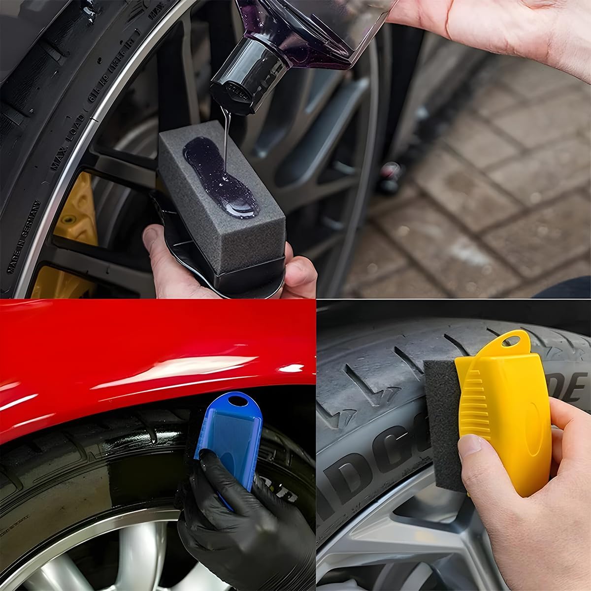 BESULEN 2 Pcs Tire Contour Dressing Applicator, Car Wheel Dressing Shine Sponge with Lid, Polishing Sponge Wax Buffing Pads for Auto, Foam Brush with Cover, Automotive Cleaning Accessories (Yellow)
