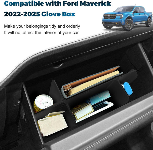 Upgrade Car Storage Organizer Fit for Ford Maverick 2026 2022-2025 Glove Box Organizers Insert Compartment Tray ABS Black Materials Dividers