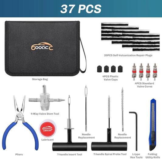 GOOACC Tire Repair Kit - 106pcs Heavy Duty Tire Plug Kit Flat Tire Puncture Repair Kit for Car, Motorcycle, ATV, UTV, RV, Tractor, Trailer