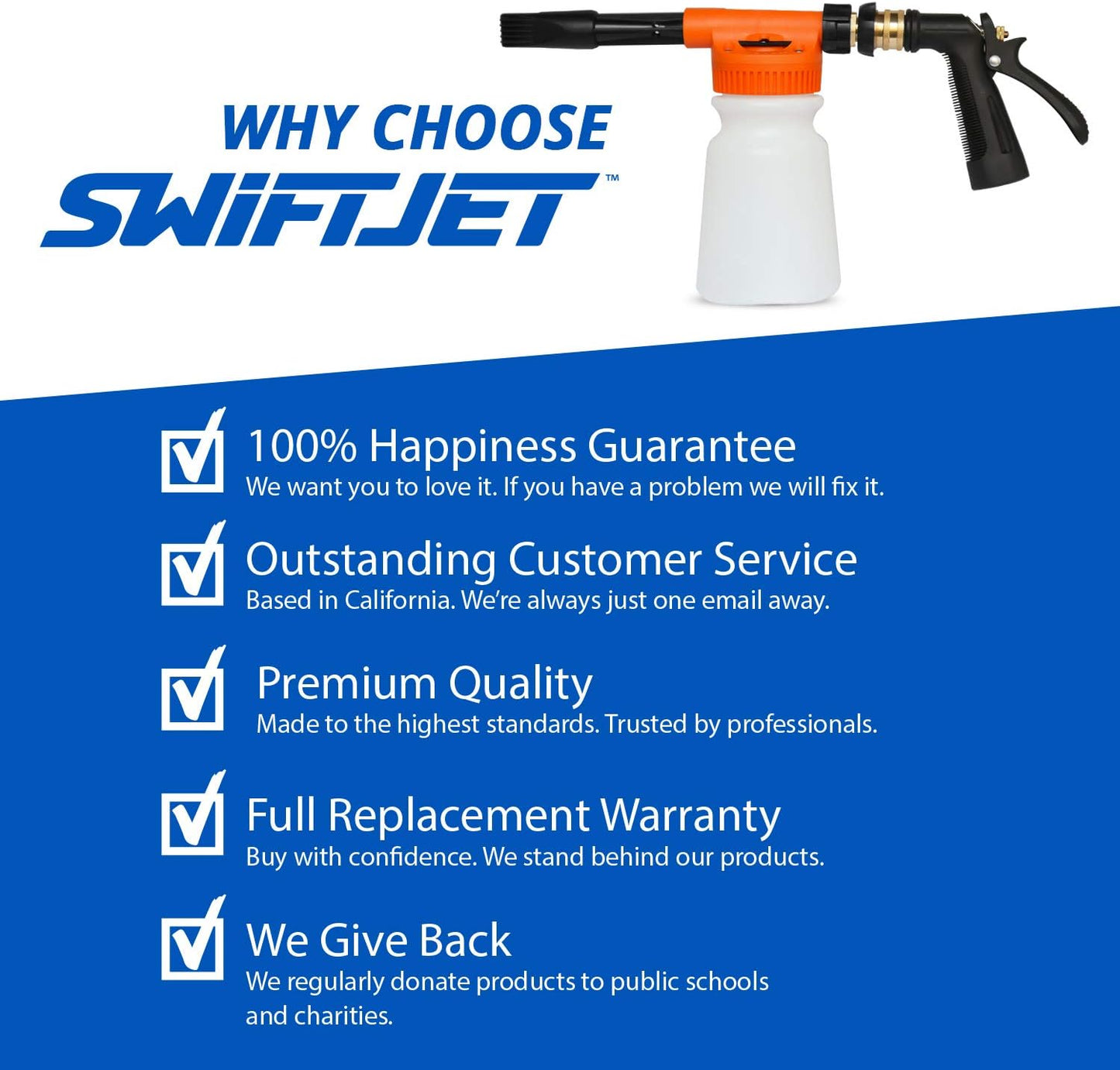 SwiftJet Car Wash Foam Gun + Microfiber Wash Mitt - Foam Cannon Works with Any Soap - Garden Hose Car Foam Sprayer - Car Wash Kit - Car Accessories Foam Blaster (Orange Foam Gun with Mitt)