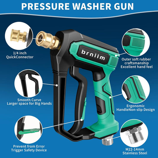 Pressure Washer Gun with Foam Cannon Car Wash Kit, Dual Channels-Foam/Water in 1s,1/4 Inch Quick Dual Connector Accessory for Car Wash Foam Gun & Pressure Washer Gun,with 5-Nozzle 3/8″ Swivel QC