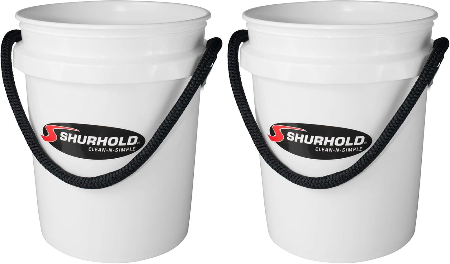 SHURHOLD 3.5 Gallon Heavy Duty World's Best Rope Handle Molded Plastic Bucket, for Boats, Cleaning, Fishing, Storage, and Refuse - White