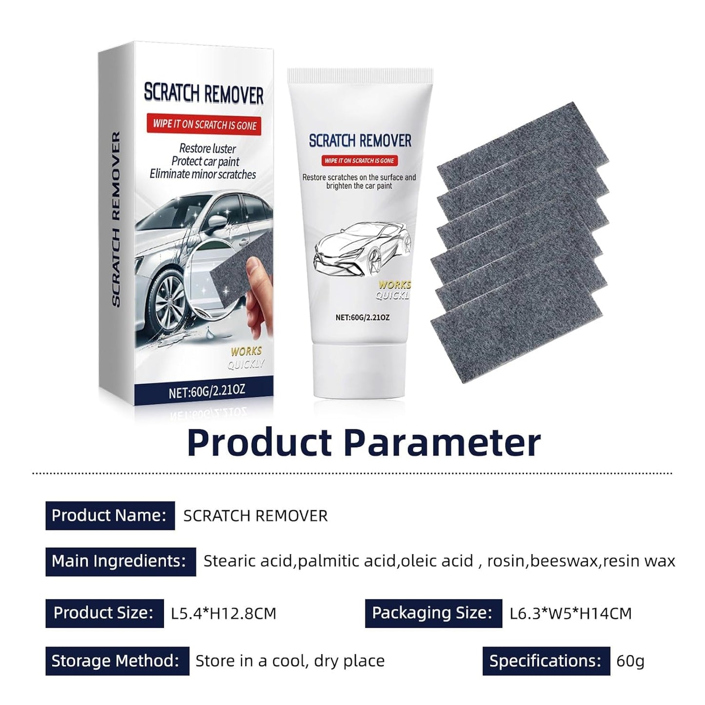 Car Scratch Remover, Scratch Remover for Vehicles, Car Paint Scratch Repair with Nano Sparkle Cloth, Car Scratch Repair 60g