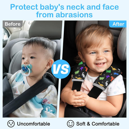 Seat Belt Cover Pad for Baby, Soft Seatbelt Cushion Covers for Kids 2Pcs Car Seat Strap Shoulder Pads for All Car Seats, Stroller, High Chair,Blue Dinosaur
