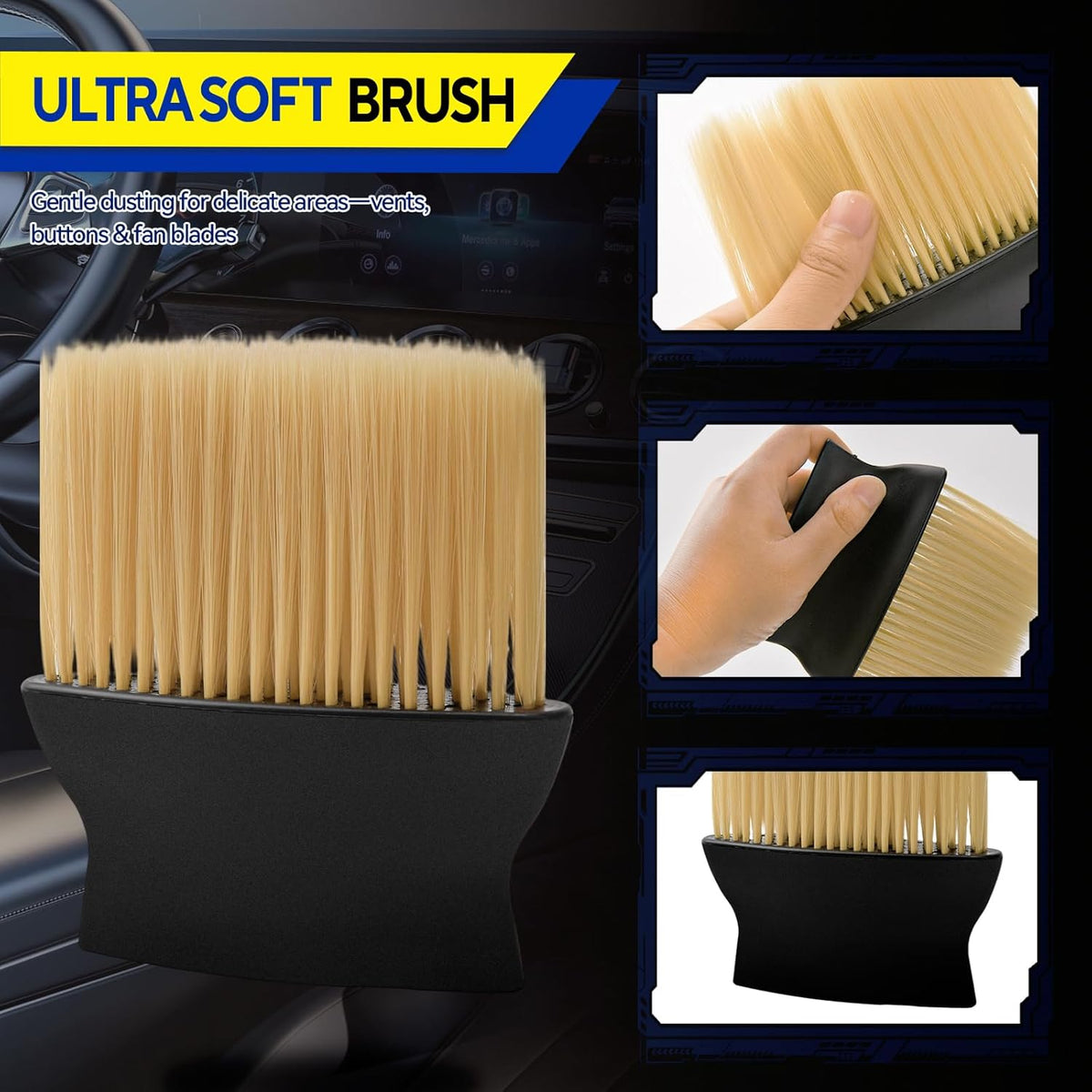 4PCS Car Detailing Brush Kit - Ultra Soft Boars Hair Car Interior Detailing Brushes, Includes 4 Different Brushes, Multi-use for Cleaning Interior or Exterior - Perfect Car Accessory Gift