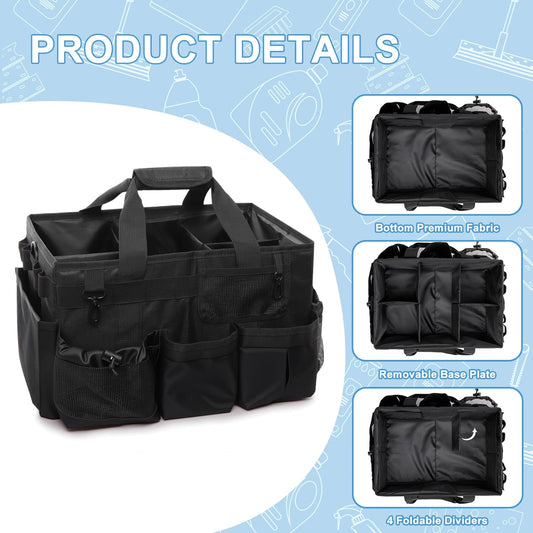 Large Cleaning Caddy Bag with Built-in Support Board, Wearable Cleaning Supplies Organizer with Adjustable Shoulder Strap & Waist Belt, Waterproof Heavy Duty Tote for Housekeepers Car Detailing
