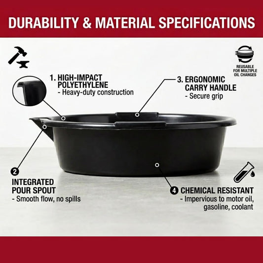 Oil Drain Pan, 7-Quart Oil Change Pan with Built-in Scale and Spout, Portable Waste Oil Catch Basin for Garage and Car Engine Maintenance, Black