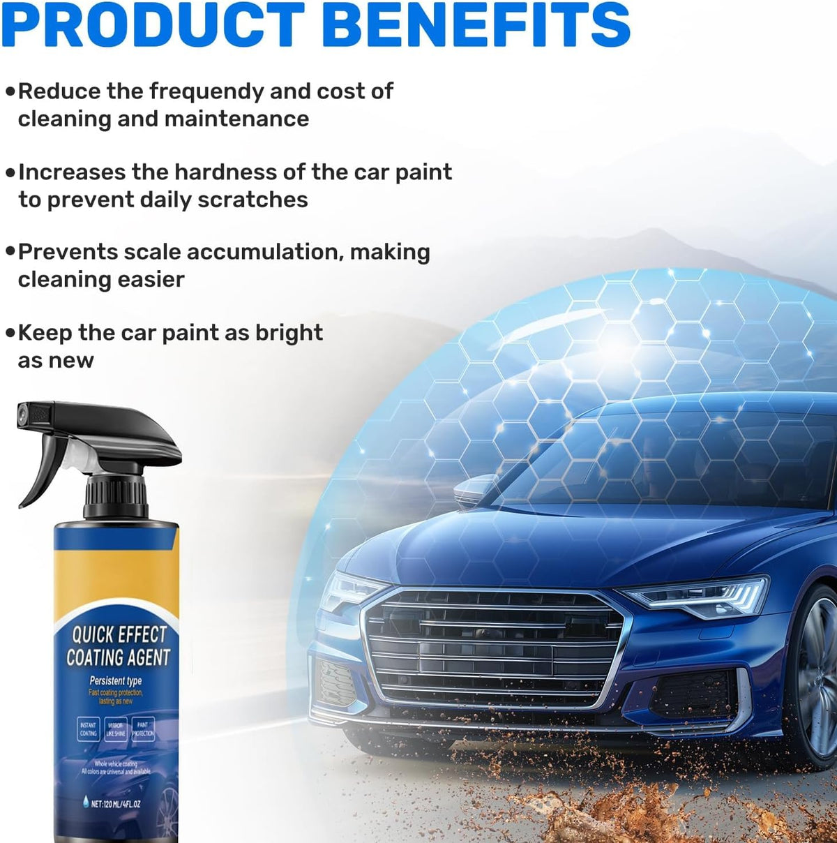 2Pcs Updated Quick Effect Coating Agent for Car,Car Coating Spray Quick-Acting Coating Agent Spray, Car Coating Oil Film Emulsion Glass Cleaner