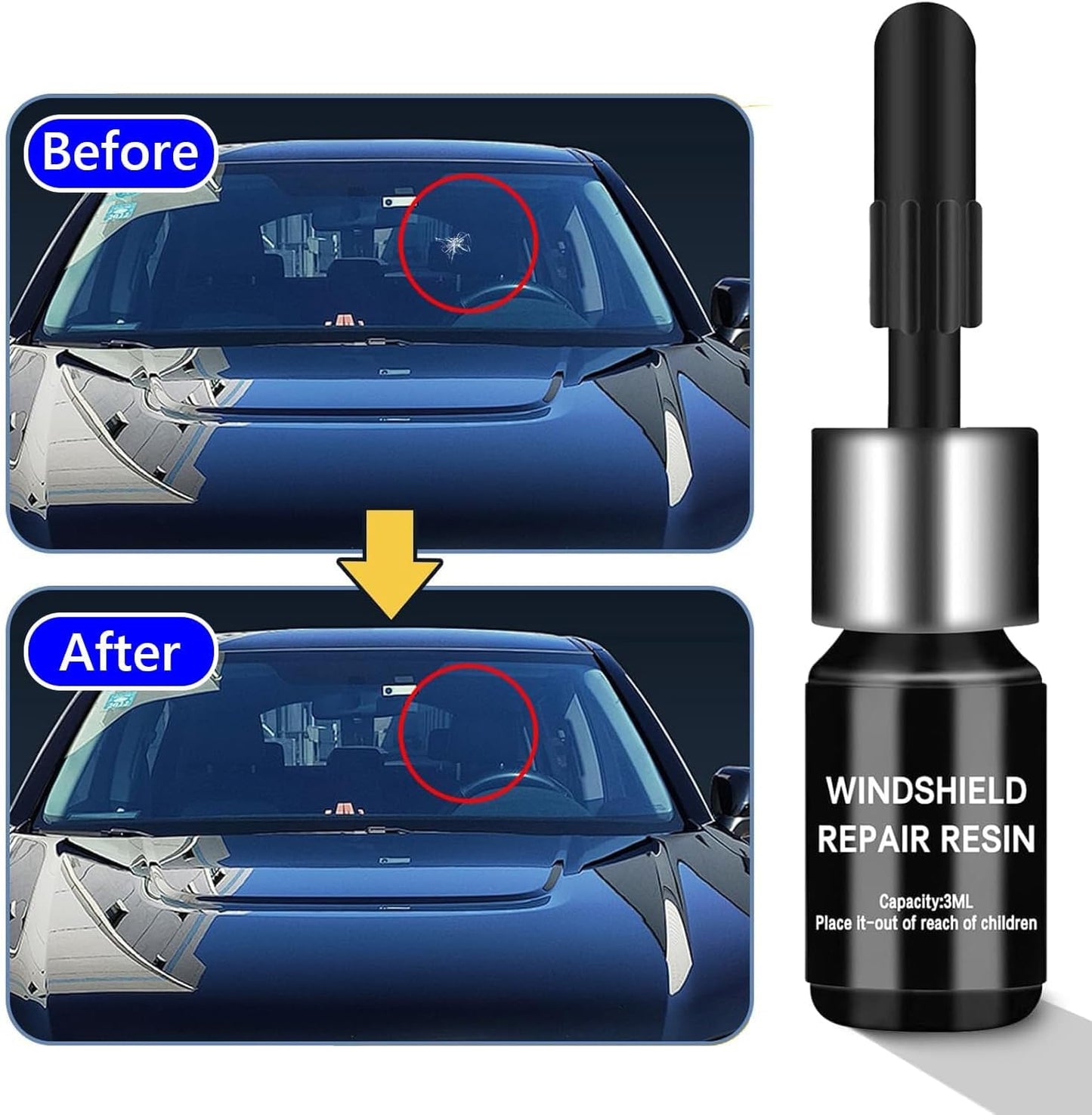 Windshield Crack Repair Kit, 2 Bottles Nano Glass Crack Repair Liquid Quick Windshield Repair for Chips and Cracks-deep Dark