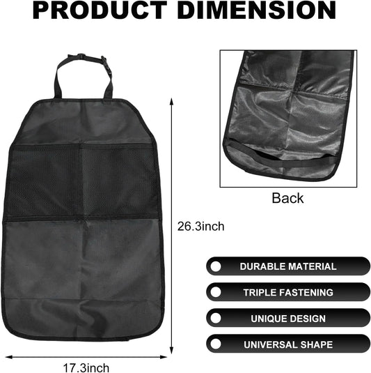 2 PCS Kick Mat Back Seat Protector, Waterproof Car Backseat Protective Kick Mat with 2 Mesh Pockets, Large Vehicle Seat Back Kick Mat Organizer for Kids, Car Accessories